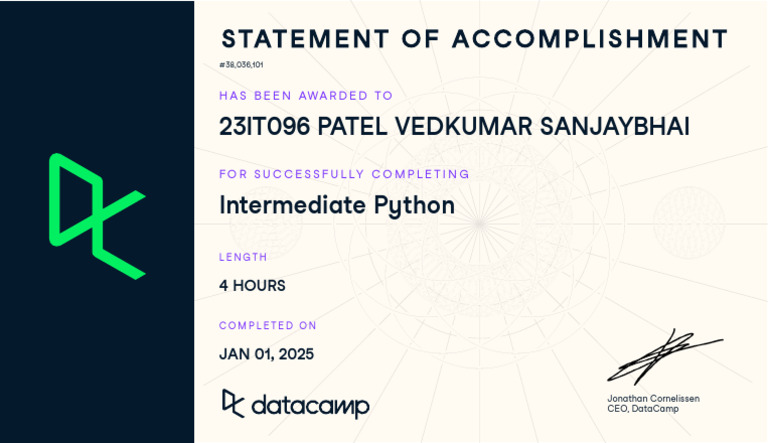 23IT096 Intermediate Python Certificate | PDF