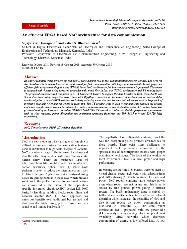 An Efficient FPGA Based NoC Architecture | PDF | Routing | Router ...