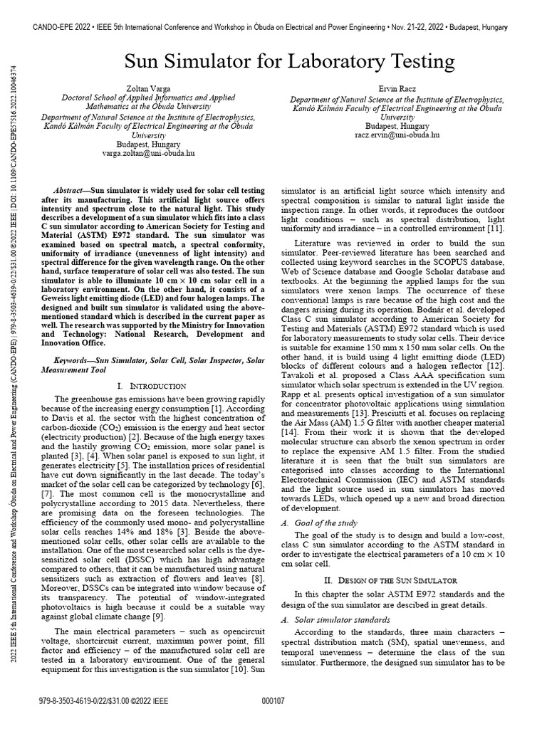 Sun Simulator For Laboratory Testing | PDF | Light Emitting Diode ...