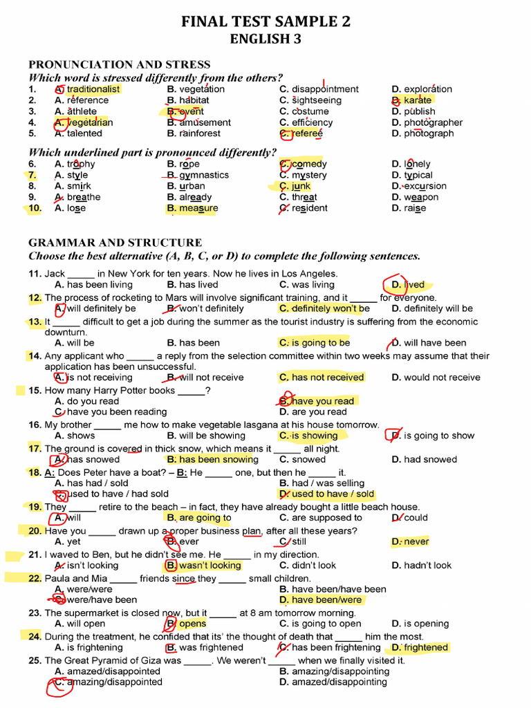 Eng3 - Final Test Sample 2 | PDF