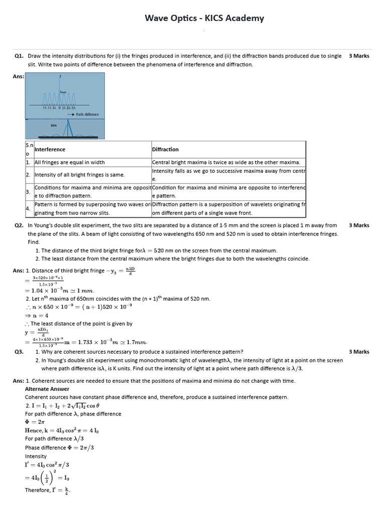 Wave Optics - Solutions | PDF | Diffraction | Wavelength