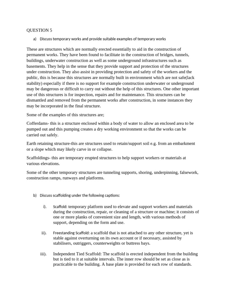Question 5 | PDF | Scaffolding | Civil Engineering
