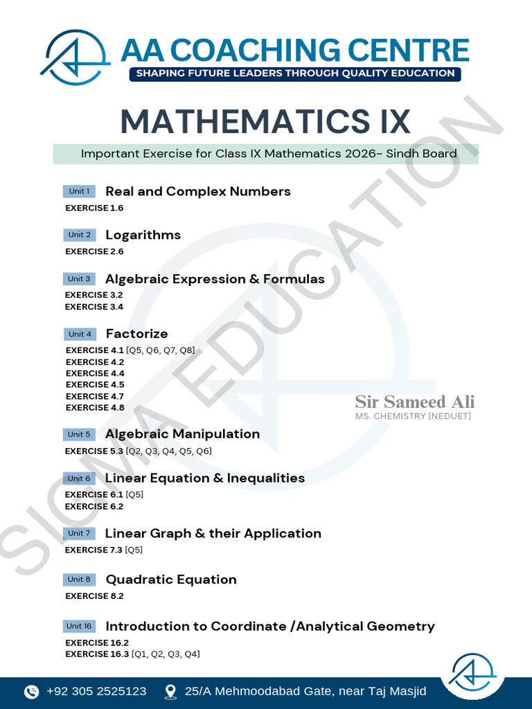Mathematics Ix Important Exercise by Sigma Education | PDF