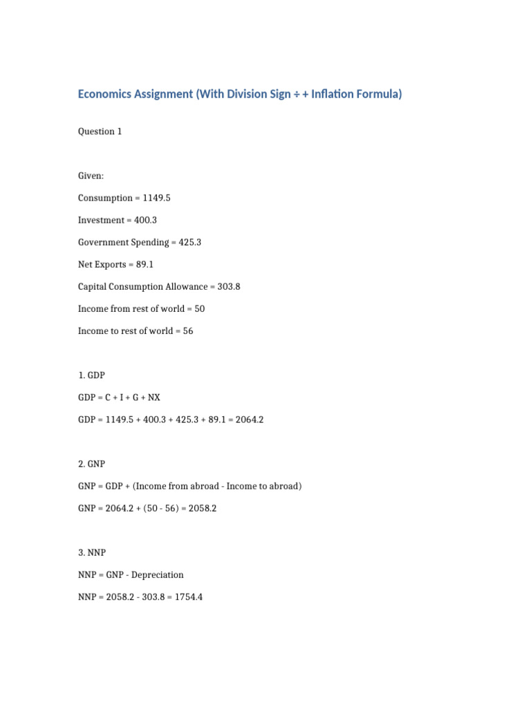 Economics Assignment With Inflation Formula | PDF