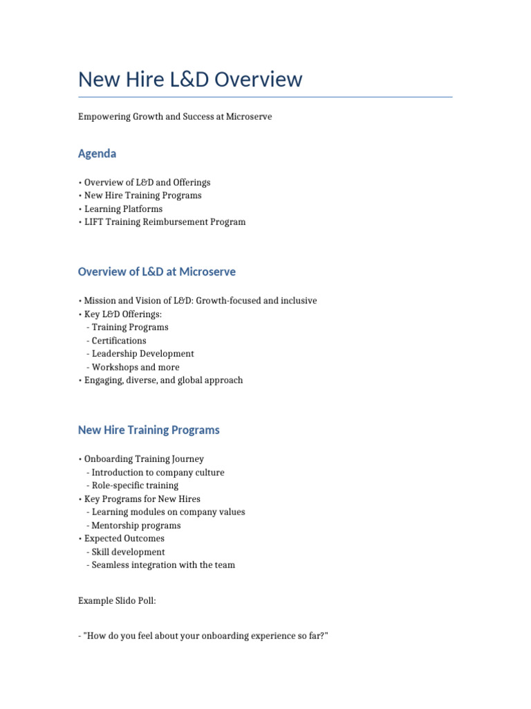 New Hire LD Overview Document With Slido Examples | PDF