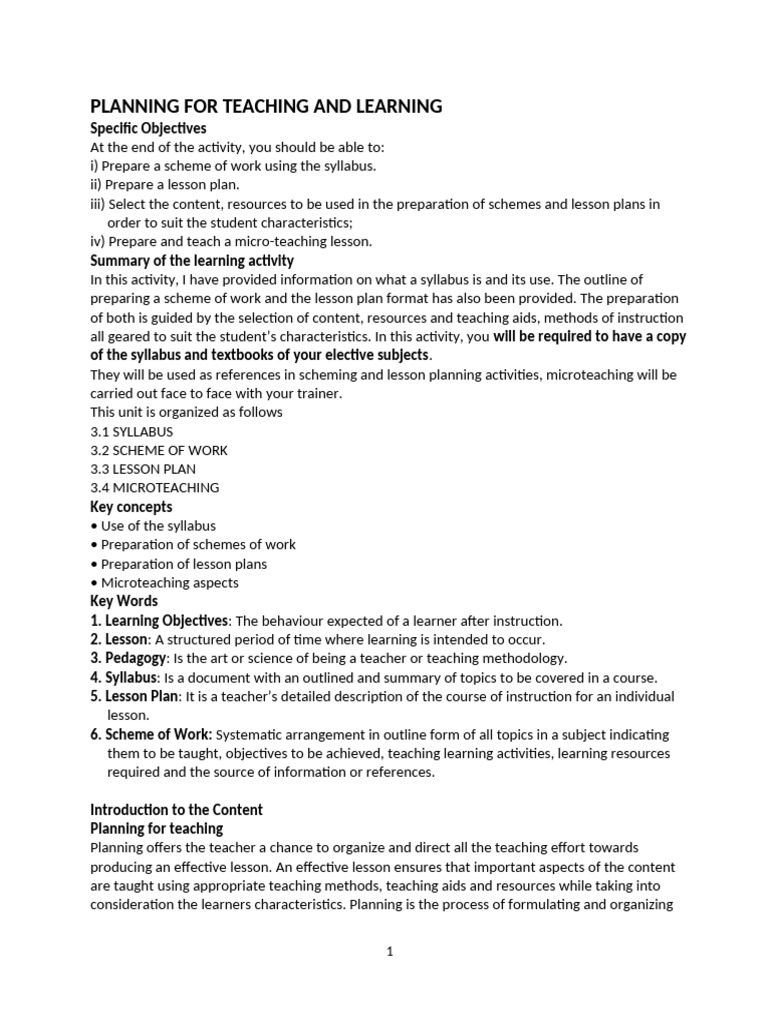 Planning For Teaching and Learning | PDF | Lesson Plan | Learning