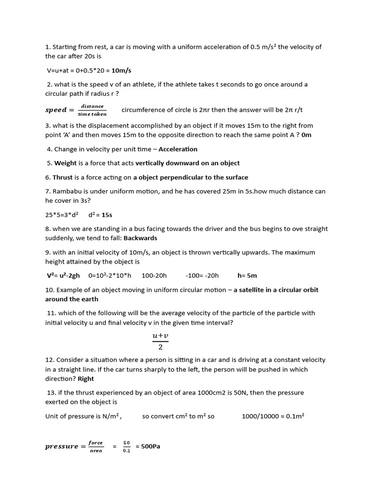 Motion 1 | PDF | Force | Velocity