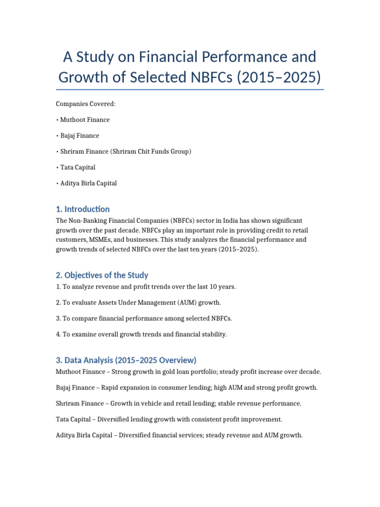 NBFC Financial Performance Study 2015 2025 | PDF | Loans | Non Bank ...