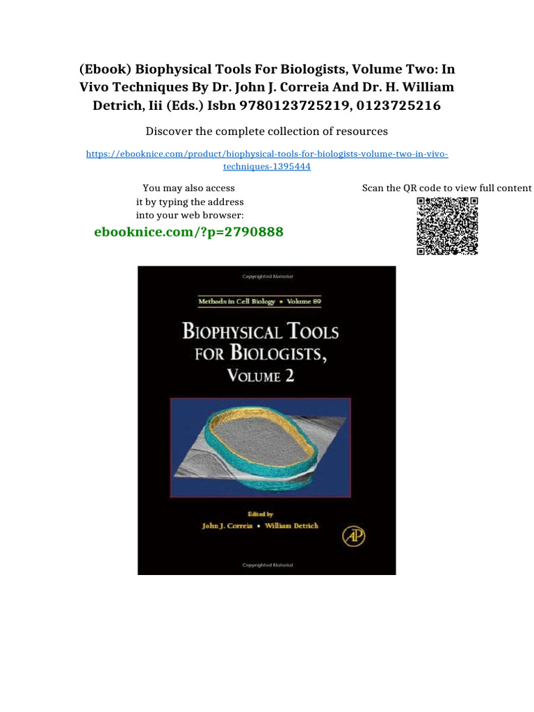 (Ebook) Biophysical Tools For Biologists, Volume Two: in Vivo ...