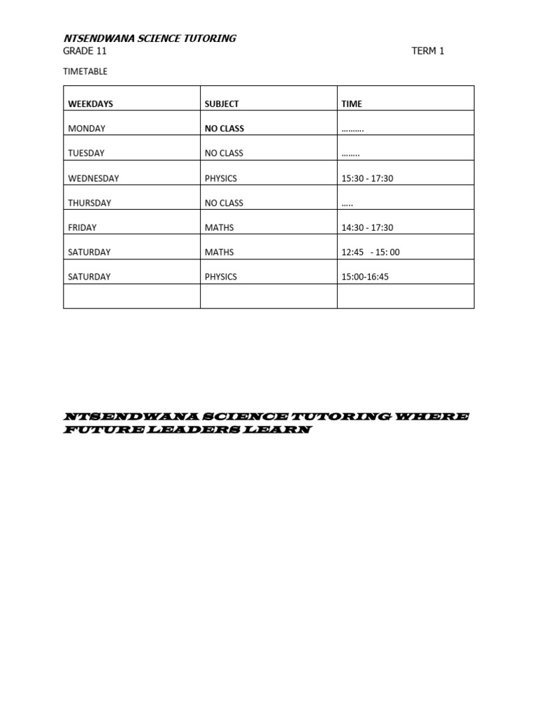 Updated Timetable | PDF