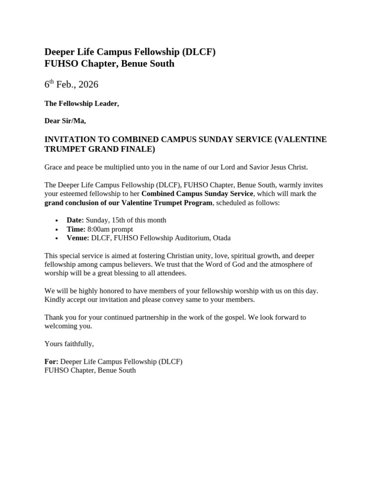 Deeper Life Campus Fellowship (DLCF) FUHSO Chapter, Benue South | PDF