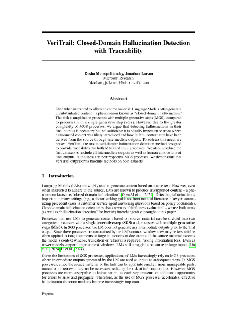 VeriTrail - Closed-Domain Hallucination Detection | PDF | Accuracy And ...