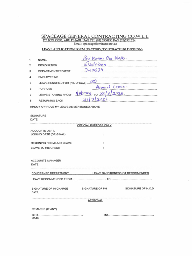 Raj Karan Leave Application | PDF