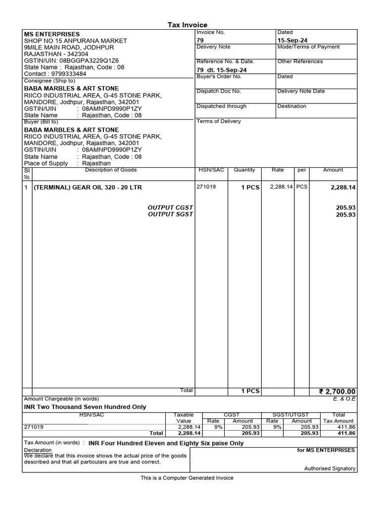Bill No 79 | PDF | Invoice | Payments