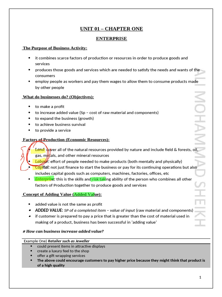 Business Notes - Chapter 01 | PDF