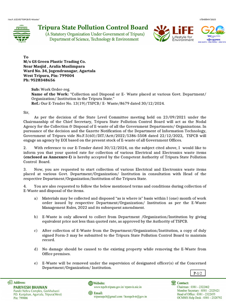 Ewaste Collection and Disposal Work Order | PDF | Electronic Waste ...