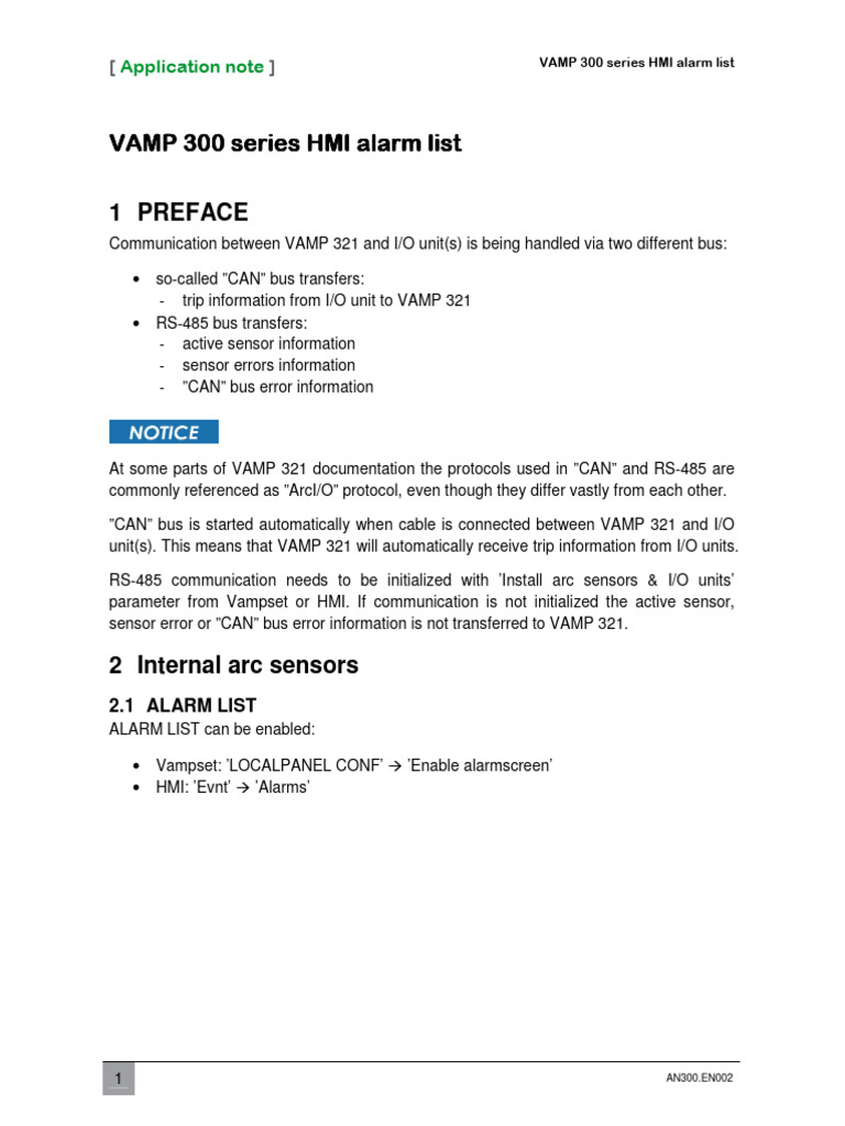 AN300.EN002 VAMP 300 Series HMI Alarm List | PDF | Information And ...
