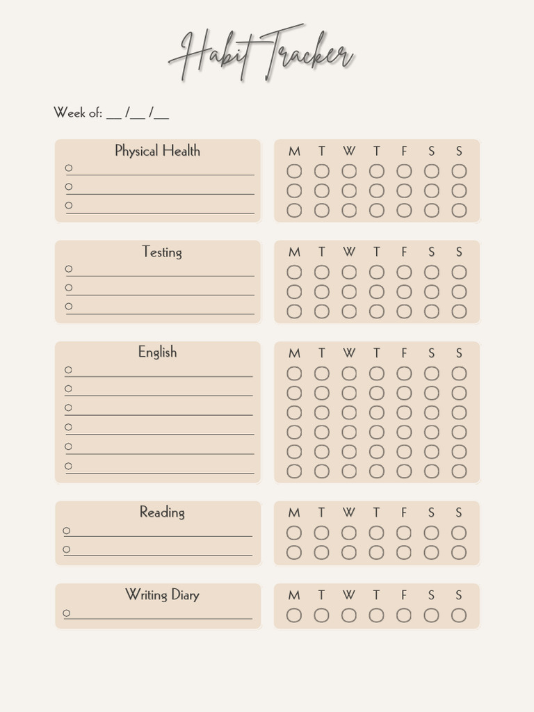 Beige Pink Minimalist Healthy Habit Tracker Document | PDF