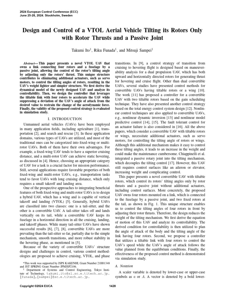 Design and Control of A VTOL Aerial Vehicle Tilting Its Rotors Only ...