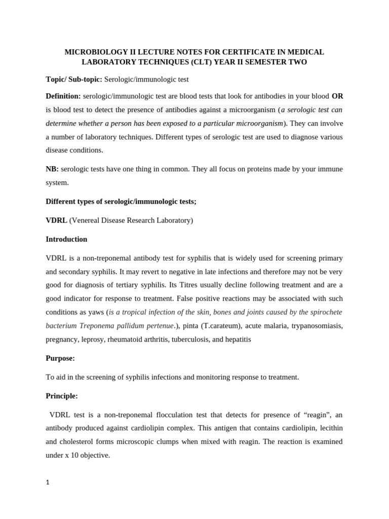 Microbiology II Lecture Notes For Certificate in Medical Laboratory ...