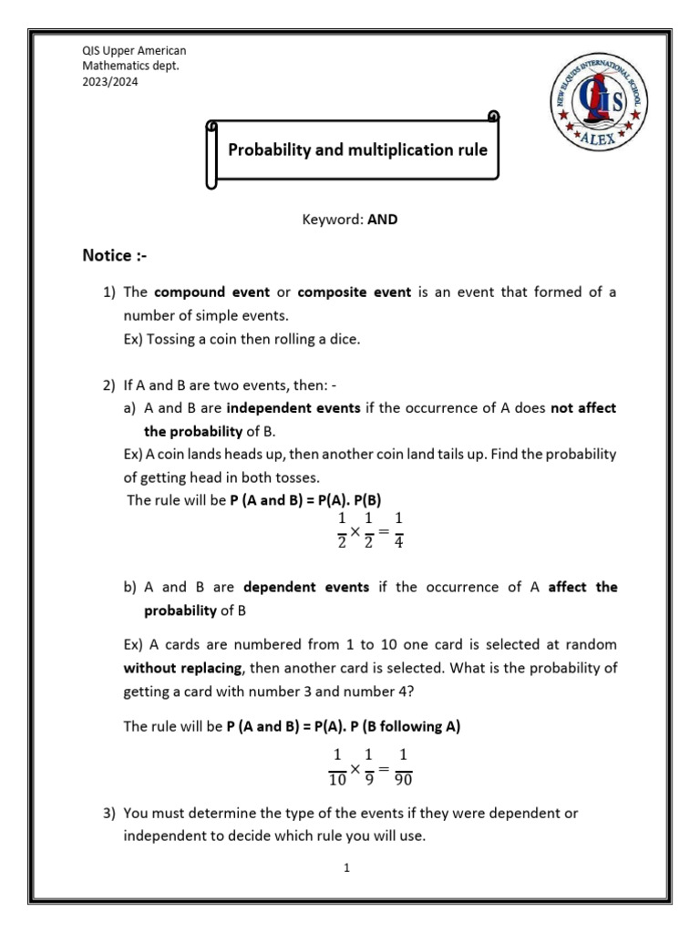Multiplication and Addition - Probability Model-1 | PDF | Probability