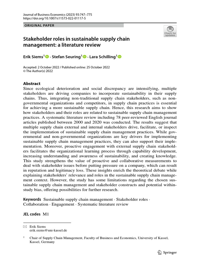 Stakeholder Roles in Sustainable Supply | PDF | Supply Chain | Supply ...