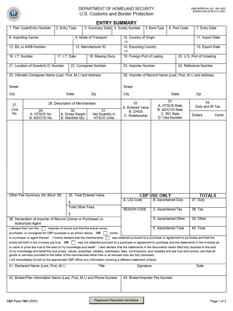 CBP Form 7501 | PDF
