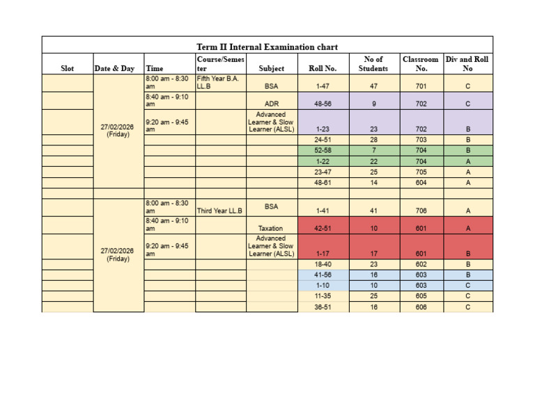 Internal Exam Seating Arrangement Chart | PDF | Qualifications