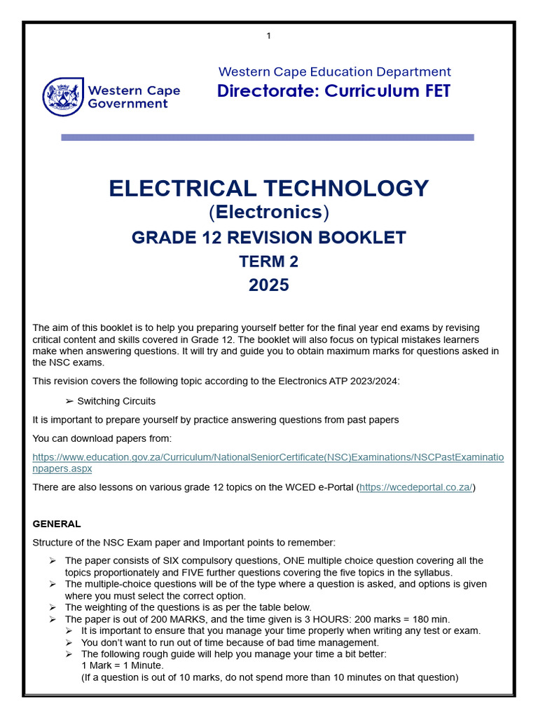 Electrical Technology Grade 12 Electronics Term 2 - 2025 Final | PDF ...