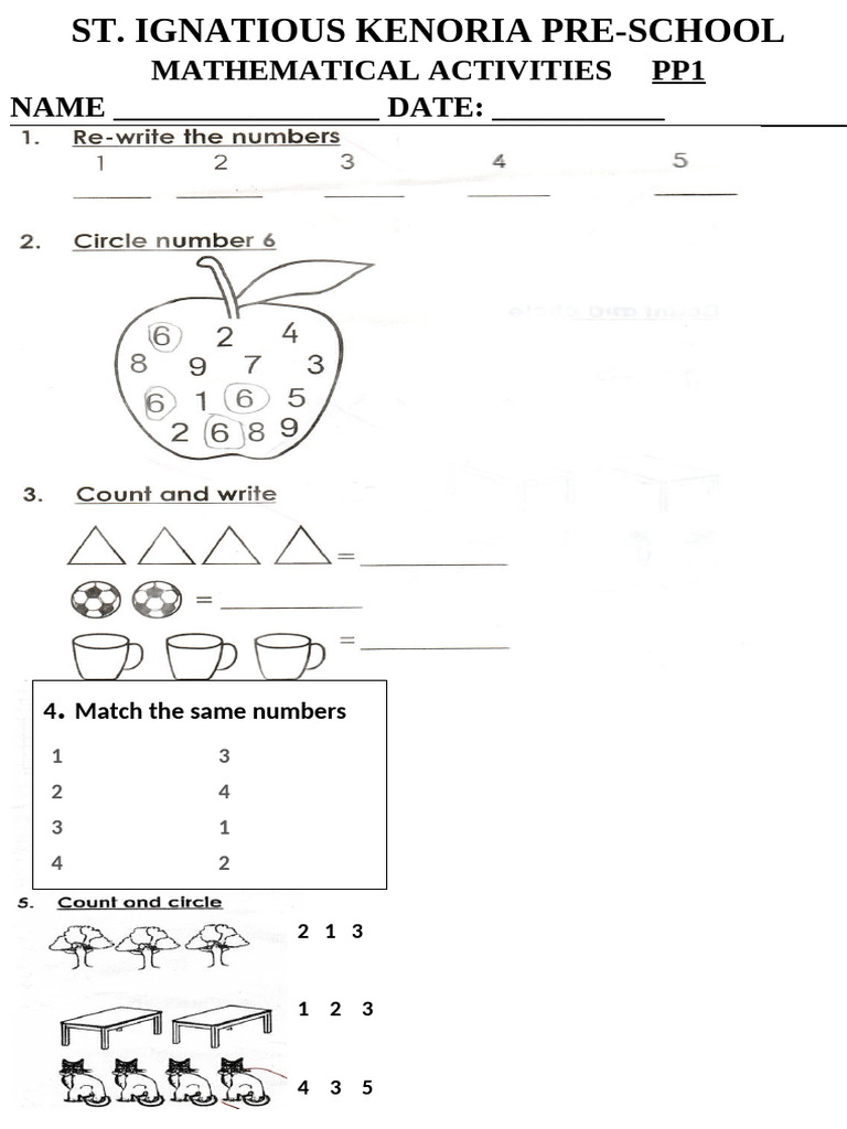 Mathematical Activities Pp1 NAME - DATE | PDF