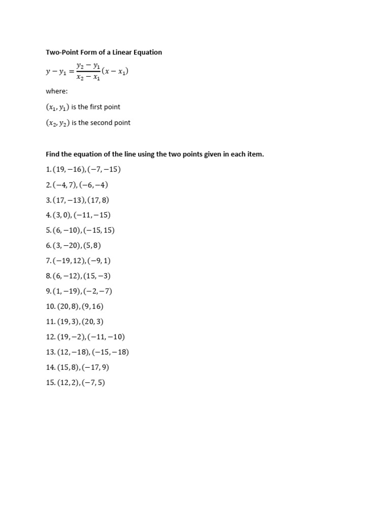 Two-Point Form of Linear Equation | PDF
