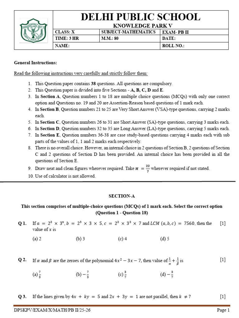 Dps Class X PB II QP Maths | PDF | Circle | Sphere