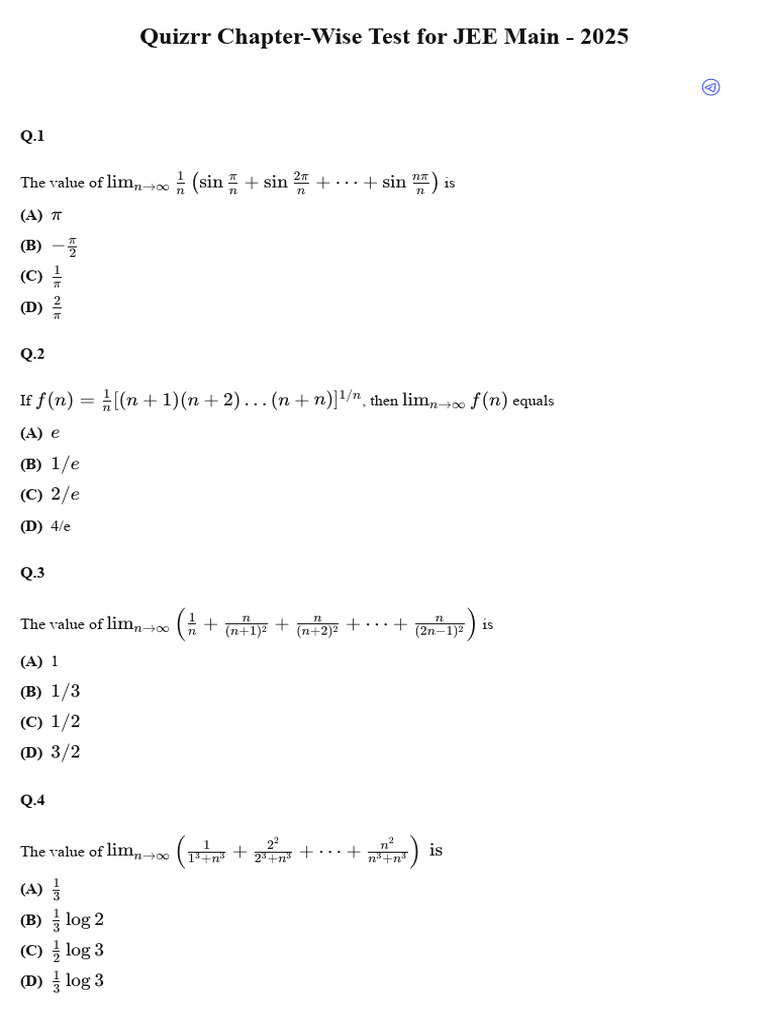 Definite Integration - Test 4 | PDF