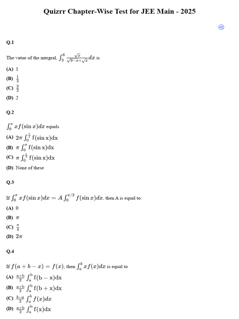 Definite Integration - Test 2 | PDF | Mathematics | Mathematical Analysis
