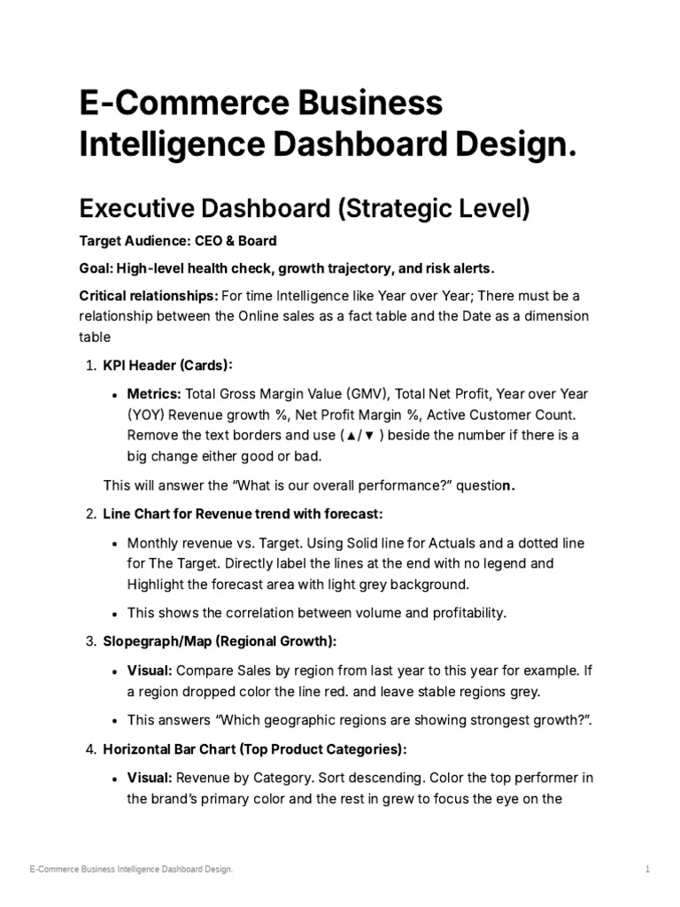 E-Commerce Business Intelligence Dashboard Design. | PDF