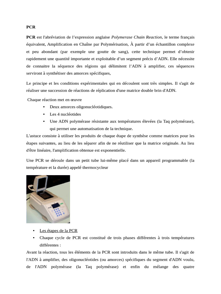 Cours 5, PCR | PDF | Réaction en chaîne par polymérase | ADN