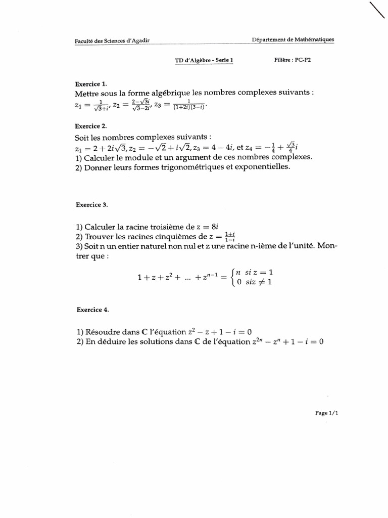 01 - Série N°1 ALGEBRE | PDF
