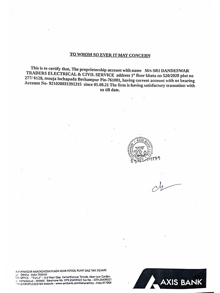 Bank Letter Axis Bank | PDF
