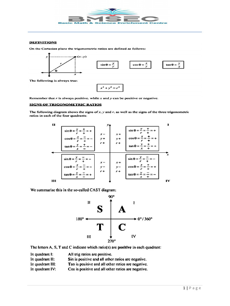 BMSEC GRADE 11 Trig Worksheet - 094636 | PDF
