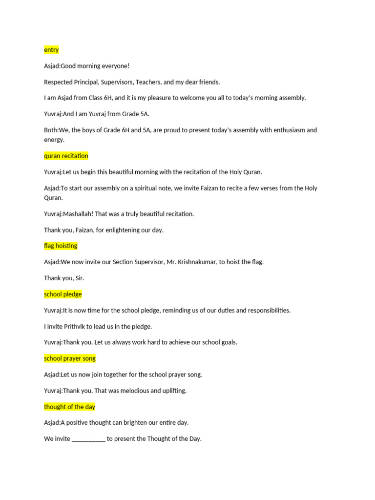 Script Assembly 6h and 5a | PDF