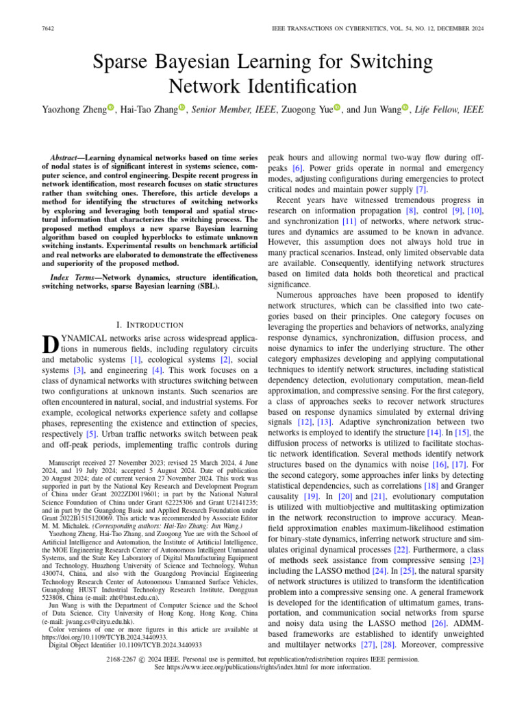 Sparse Bayesian Learning For Switching Network Identification | PDF ...