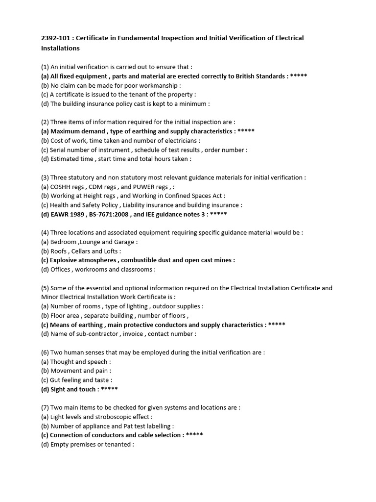 2392 Exam Questions and Answers | PDF | Mains Electricity | Electrical ...