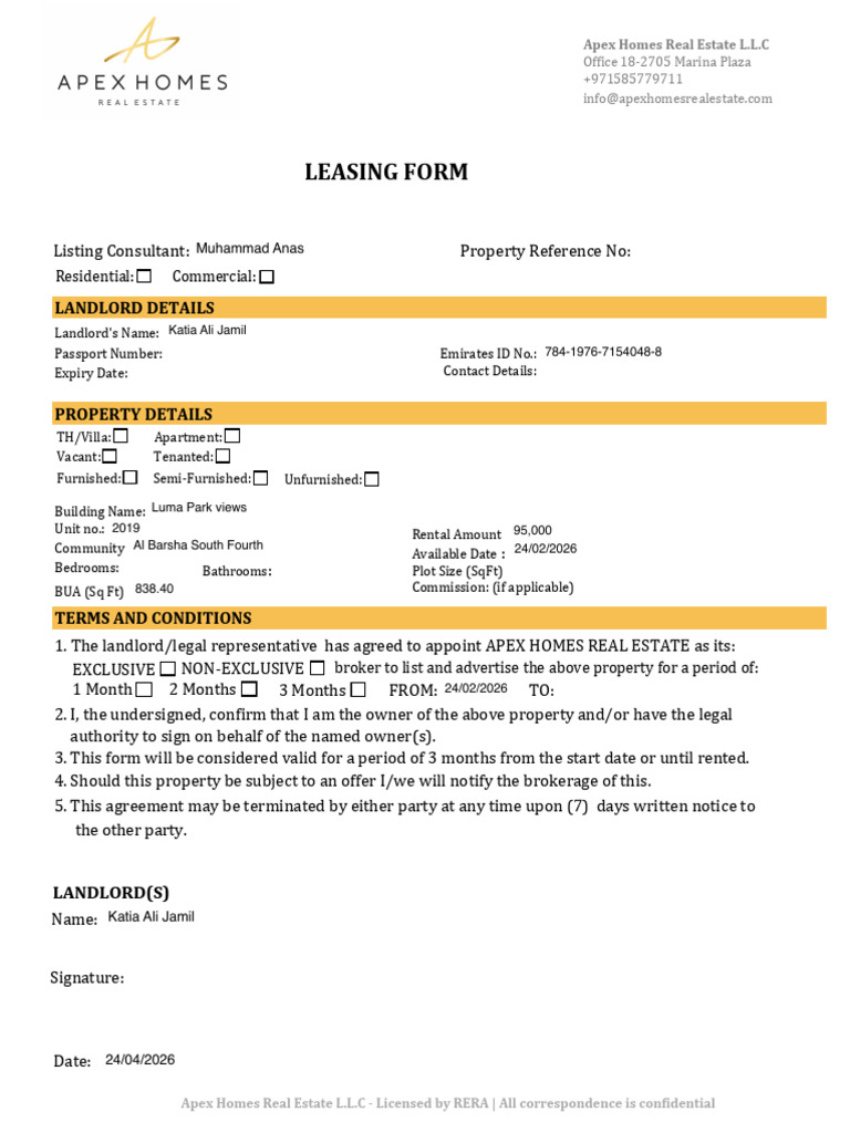 Leasing Form Luma Park Views | PDF