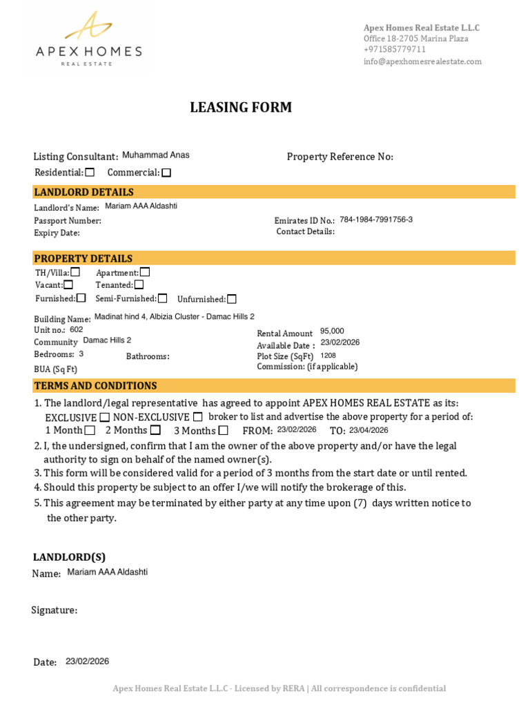 Leasing Form 01 | PDF