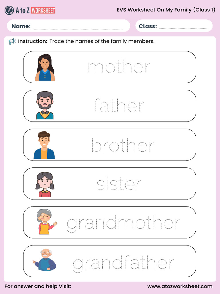 Evs Worksheets For Class 1 On My Family | PDF | Grandparent | Family