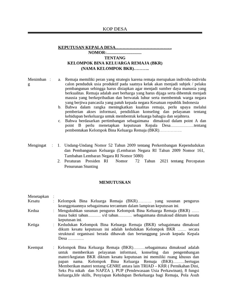 ForM SK BKR - Untuk Kec | PDF