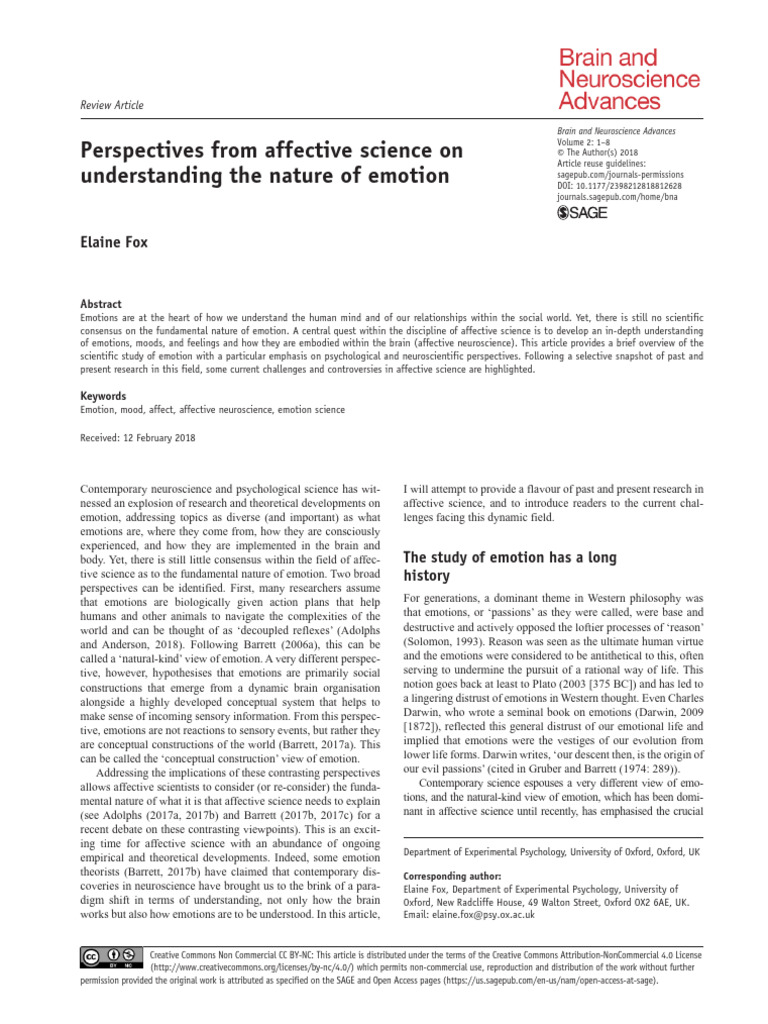 Perspectives From Affective Science On Understanding The Nature of ...
