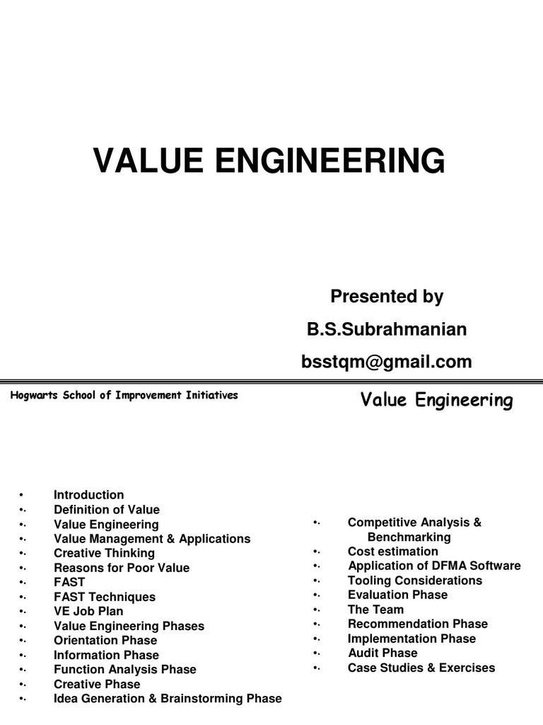 Value Engineering VA VE PDF Information Creativity
