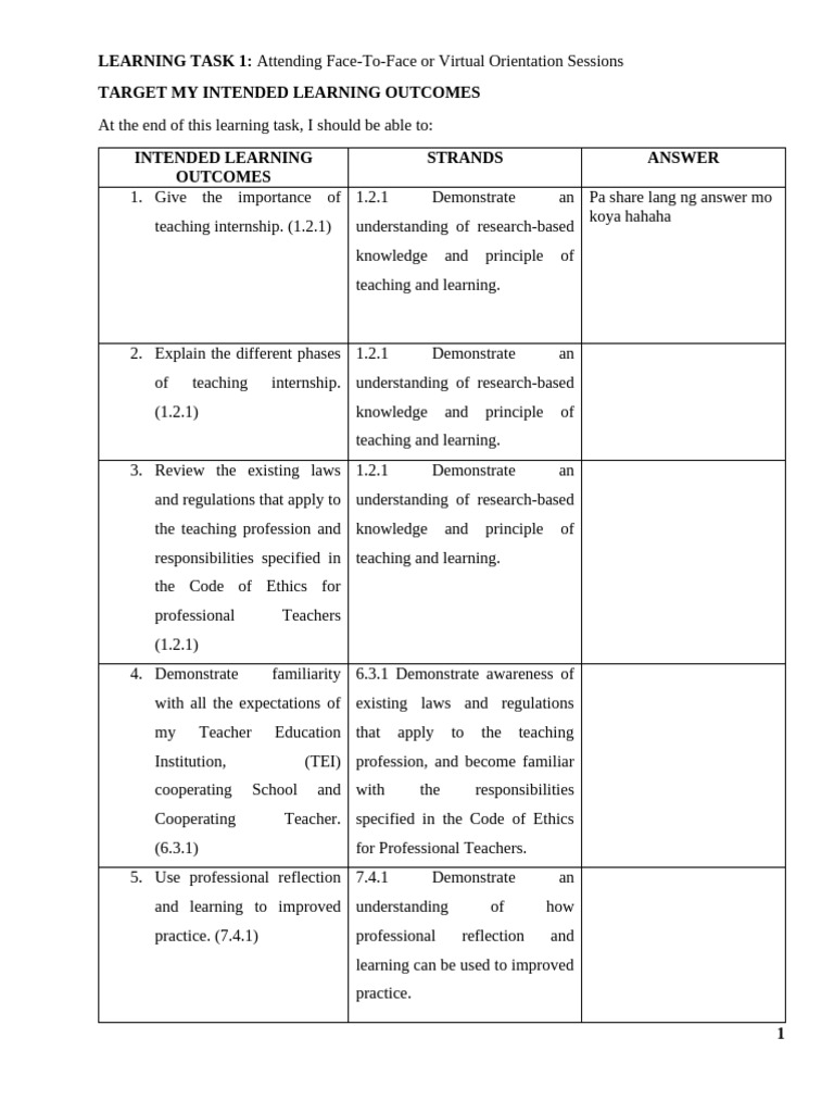 Internship Requirements Learning Task 1 | PDF | Educational Assessment ...