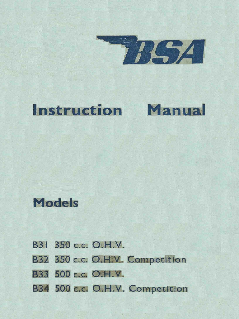 BSA B31 B32 B33 B34 Models Instruction Manual - January 1961 | PDF